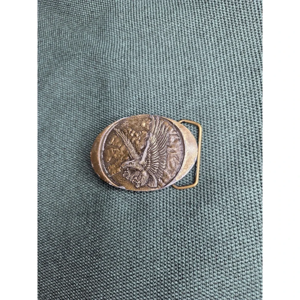 Vintage 1982 Indiana Metal Craft Flying Eagle Belt Buckle Oval Brass